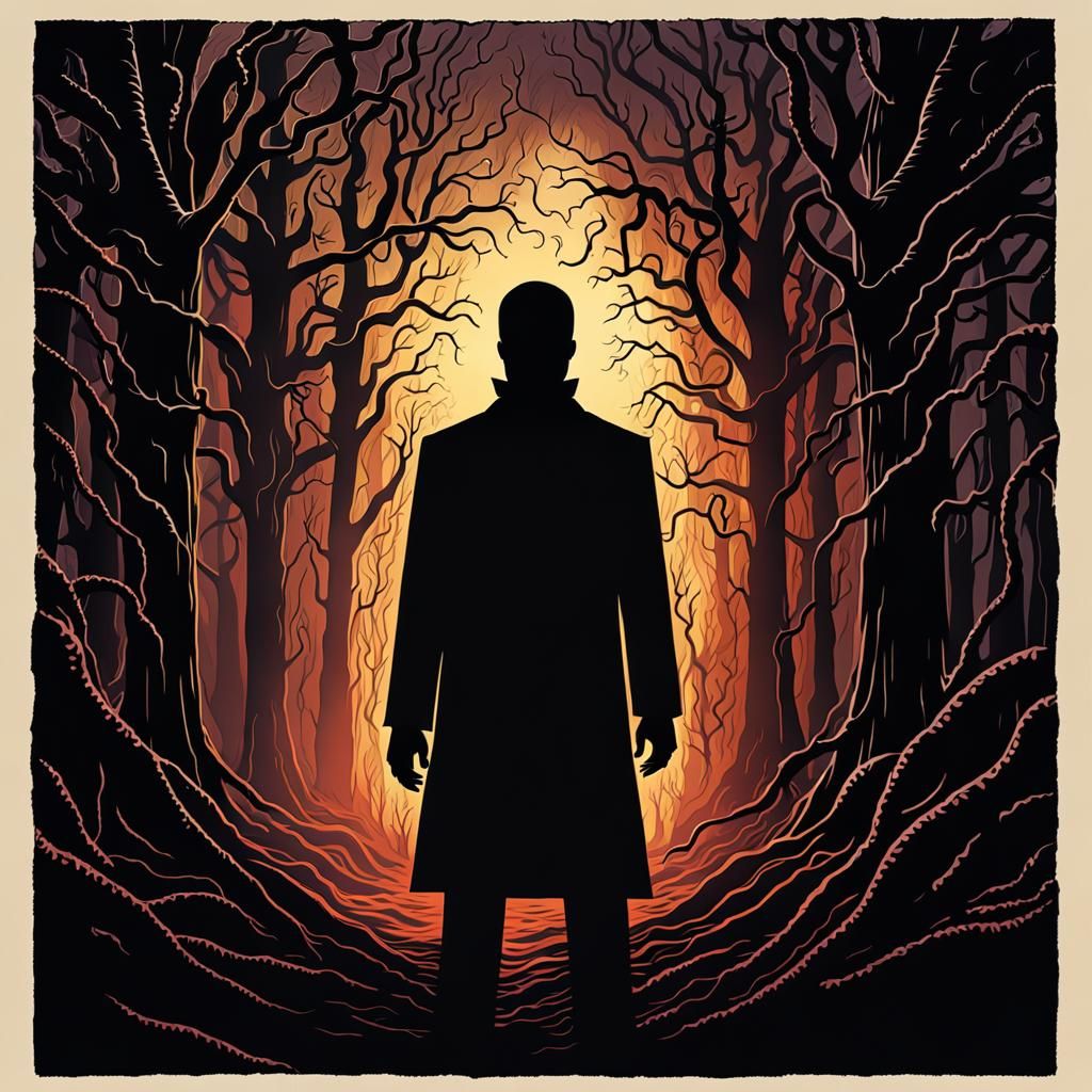 Eldritch Shadow Man Silhouette in Comic Book Art
