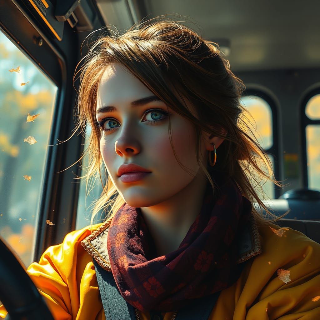 Dramatic Photorealistic Bus Driver in Watercolor