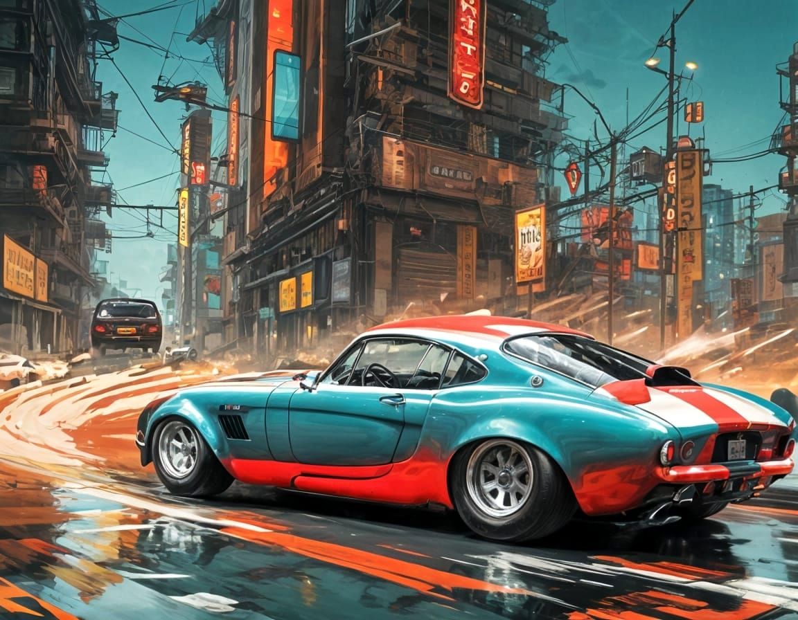 Classic Shelby Cobra Speeding Down Highway in Vibrant Red an...