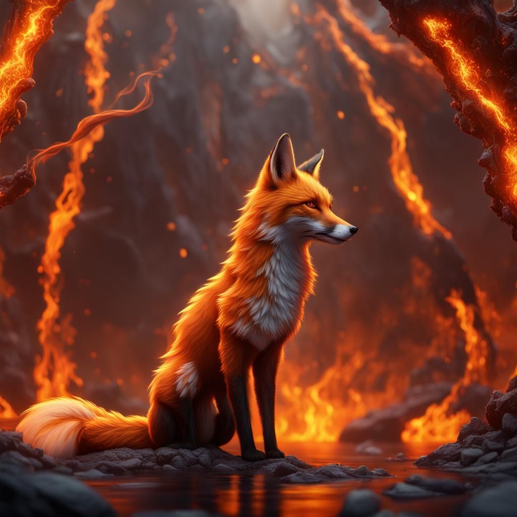 Fiery Fox: A Detailed Fantasy Concept Art