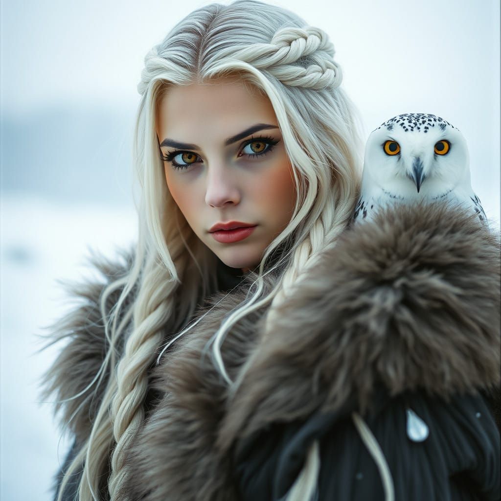 Ethereal Winter Goddess in Snowy Landscape