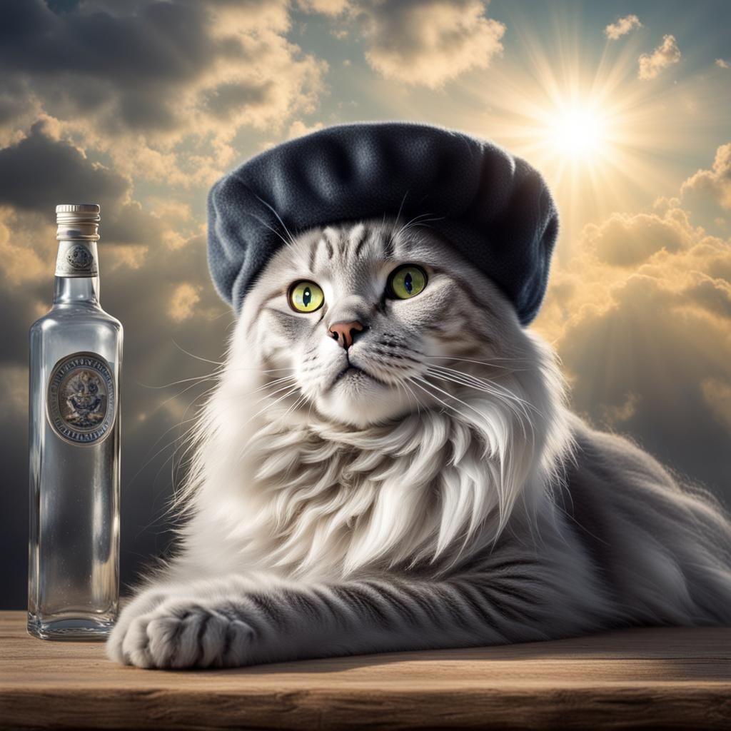 Cat in Ushanka Hat with Vodka, Divine Light