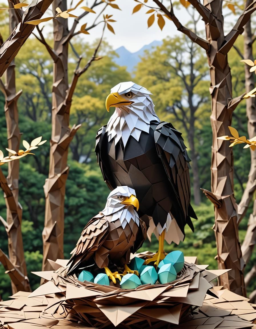 Origami Bald Eagle Protecting Nest