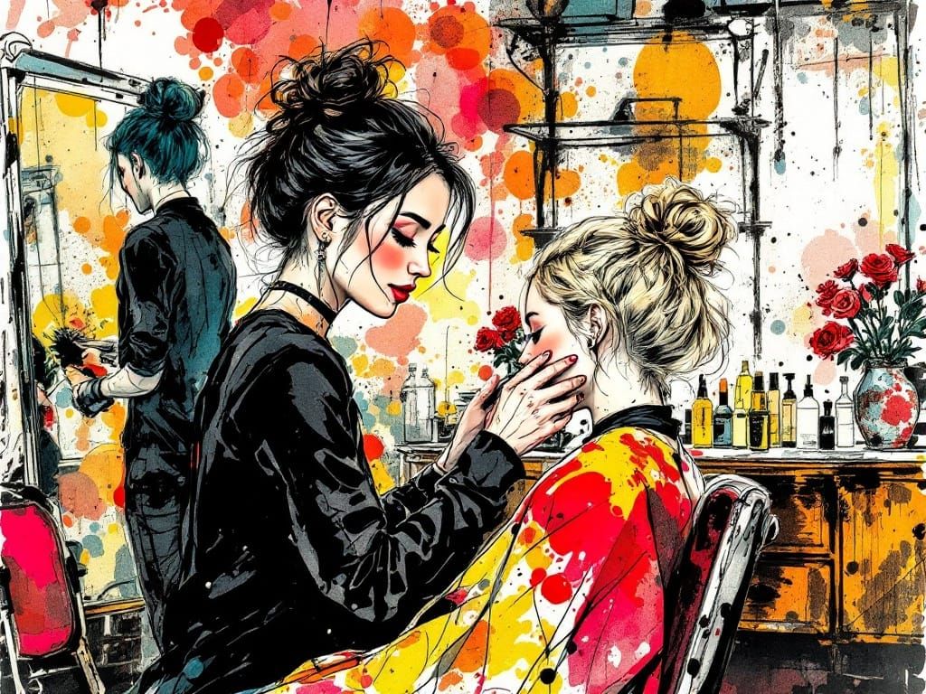 Close-Up Ink Masterpiece of a Vintage Hairdresser