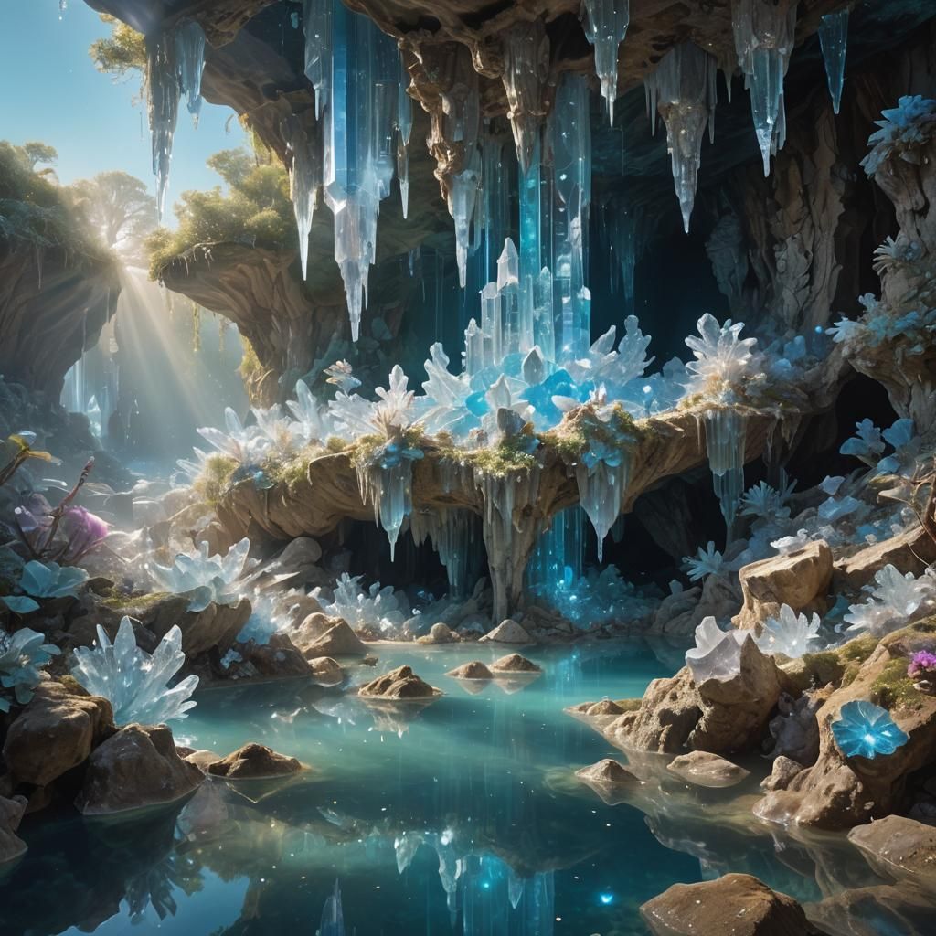 Glimmering Crystal Grotto in Futuristic Digital Art Style