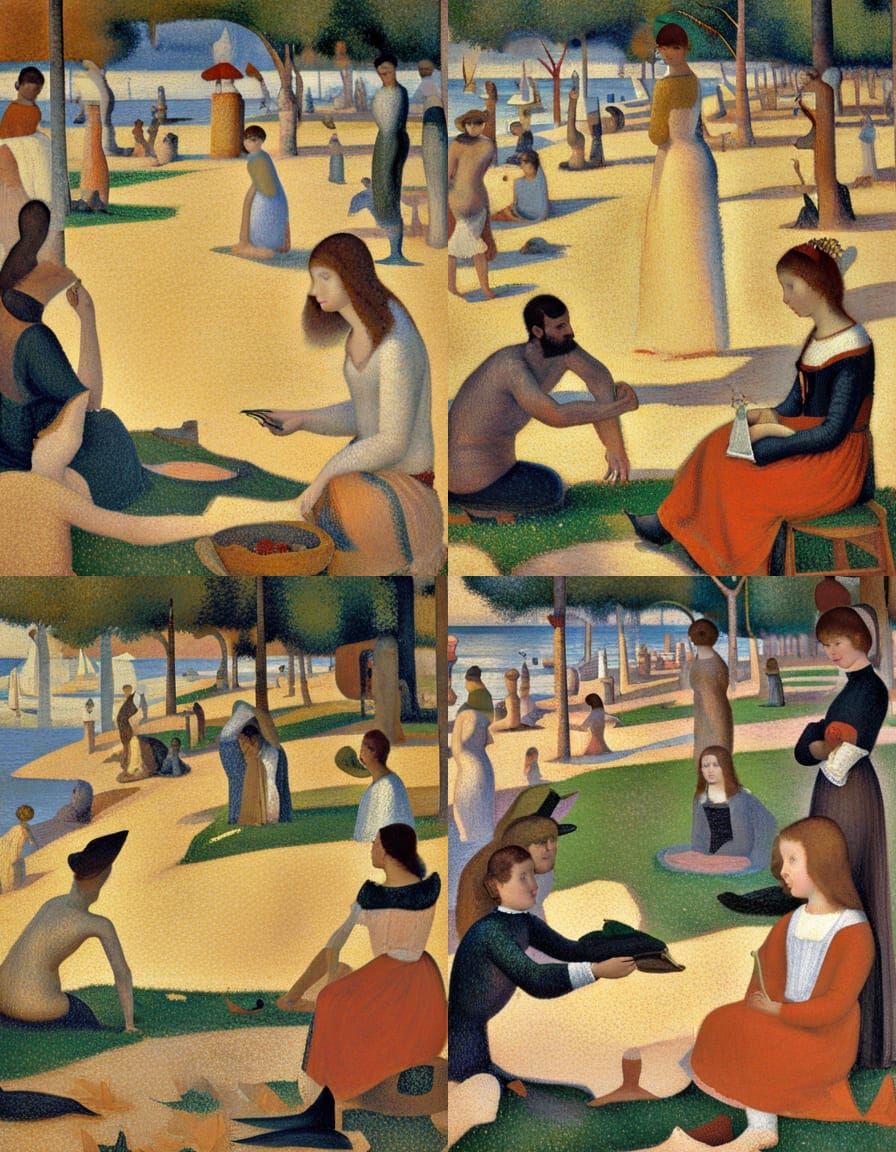 Pointillist Landscape in Georges Seurat Style