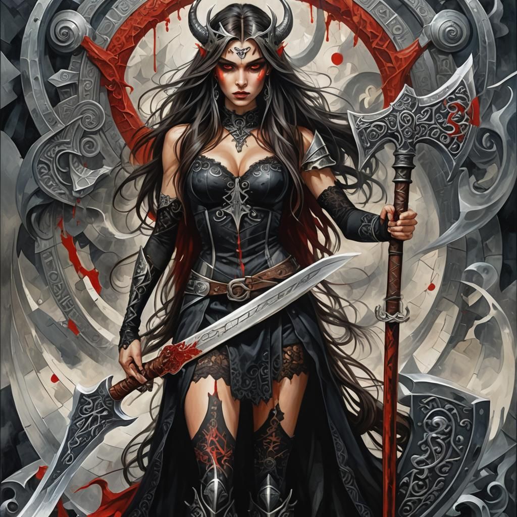 Viking Queen with Axe: Cubist Art Deco Style