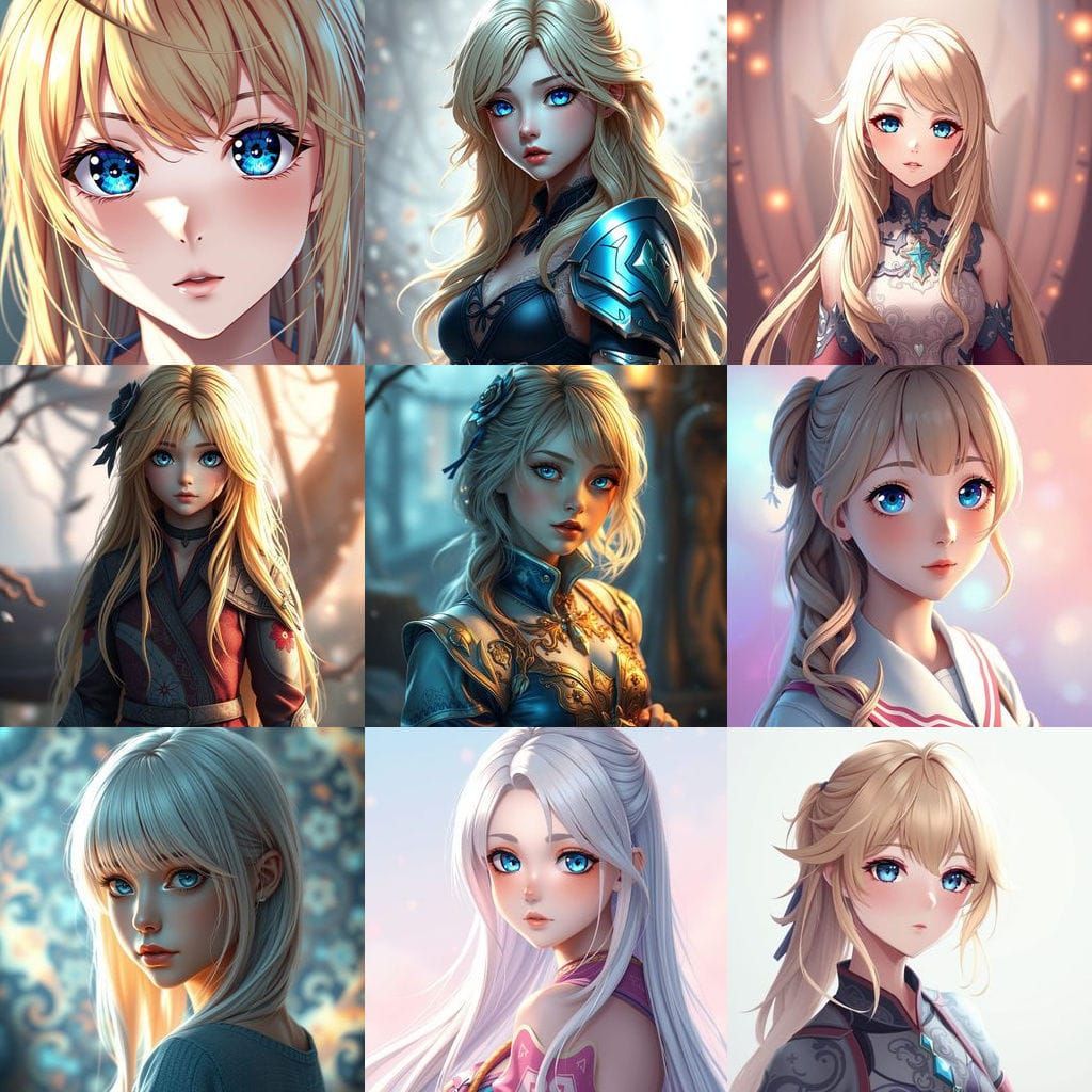 Teenage Anime Goddess with Blond Hair and Blue Eyes