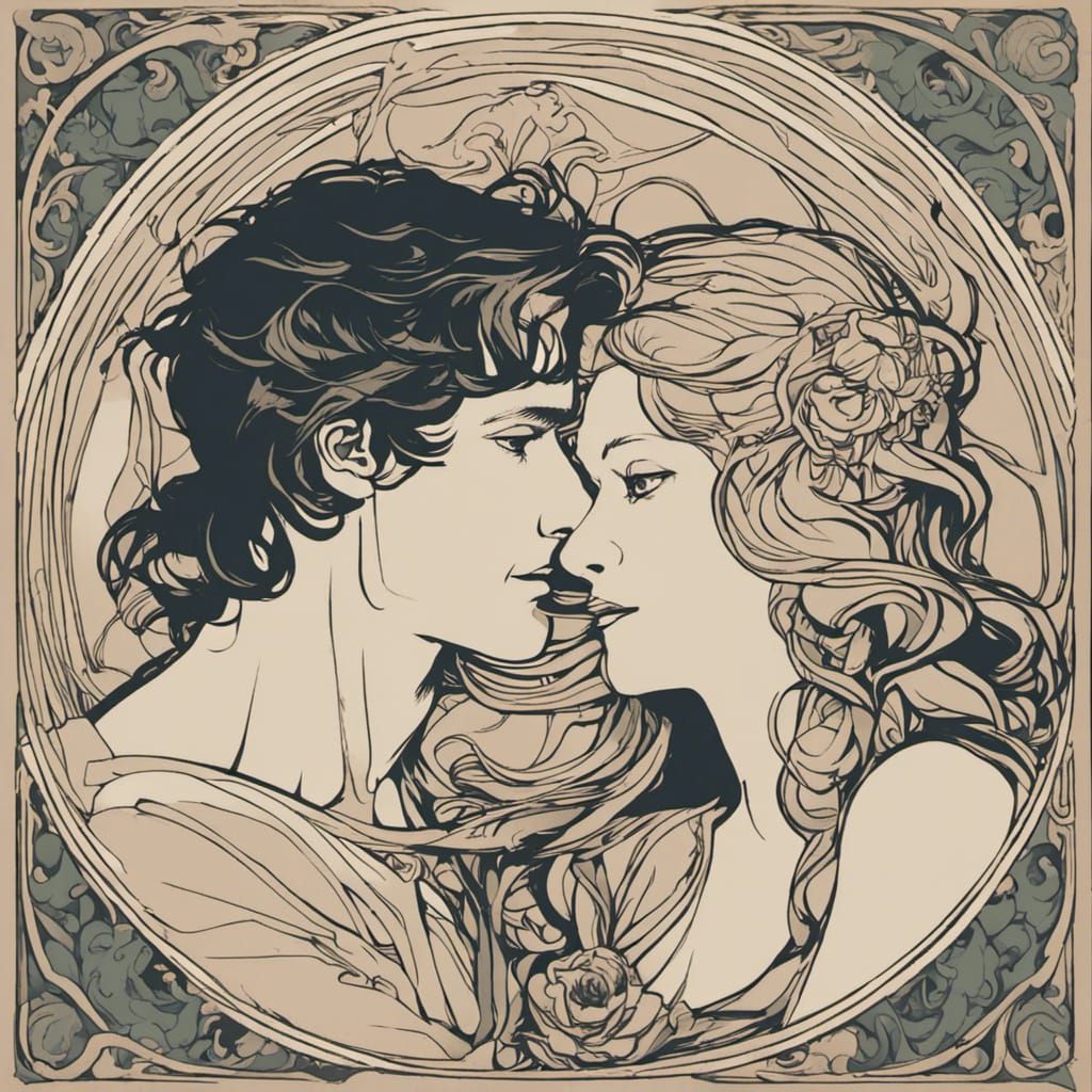Emotional Parting in Art Nouveau Style