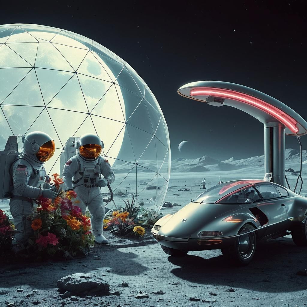 Lunar Gardeners Tend Flowers in Dome
