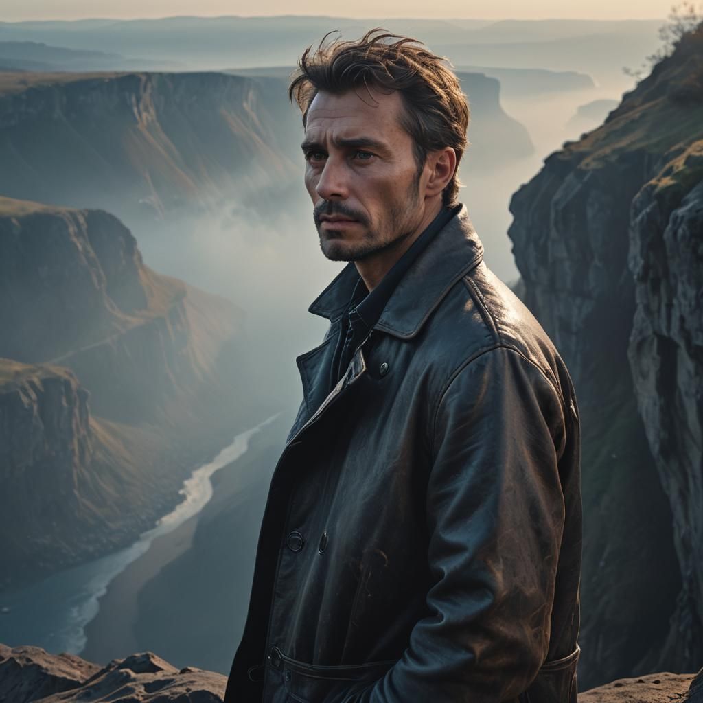 Man on Cliff Edge Gazing into Abyss