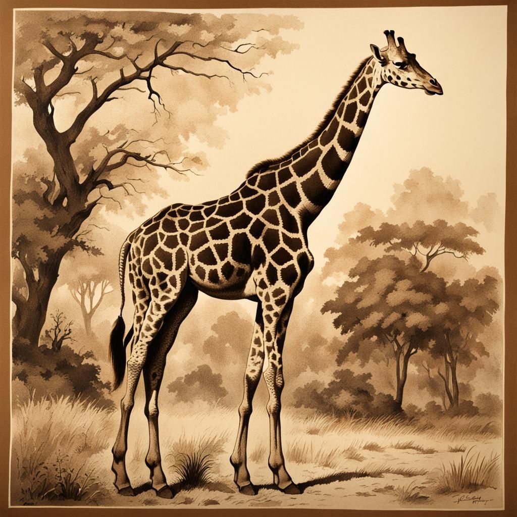 VINTAGE LIGHT SEPIA MONOCHROMATIC LITHOGRAPHIC PRINT OF A GI...