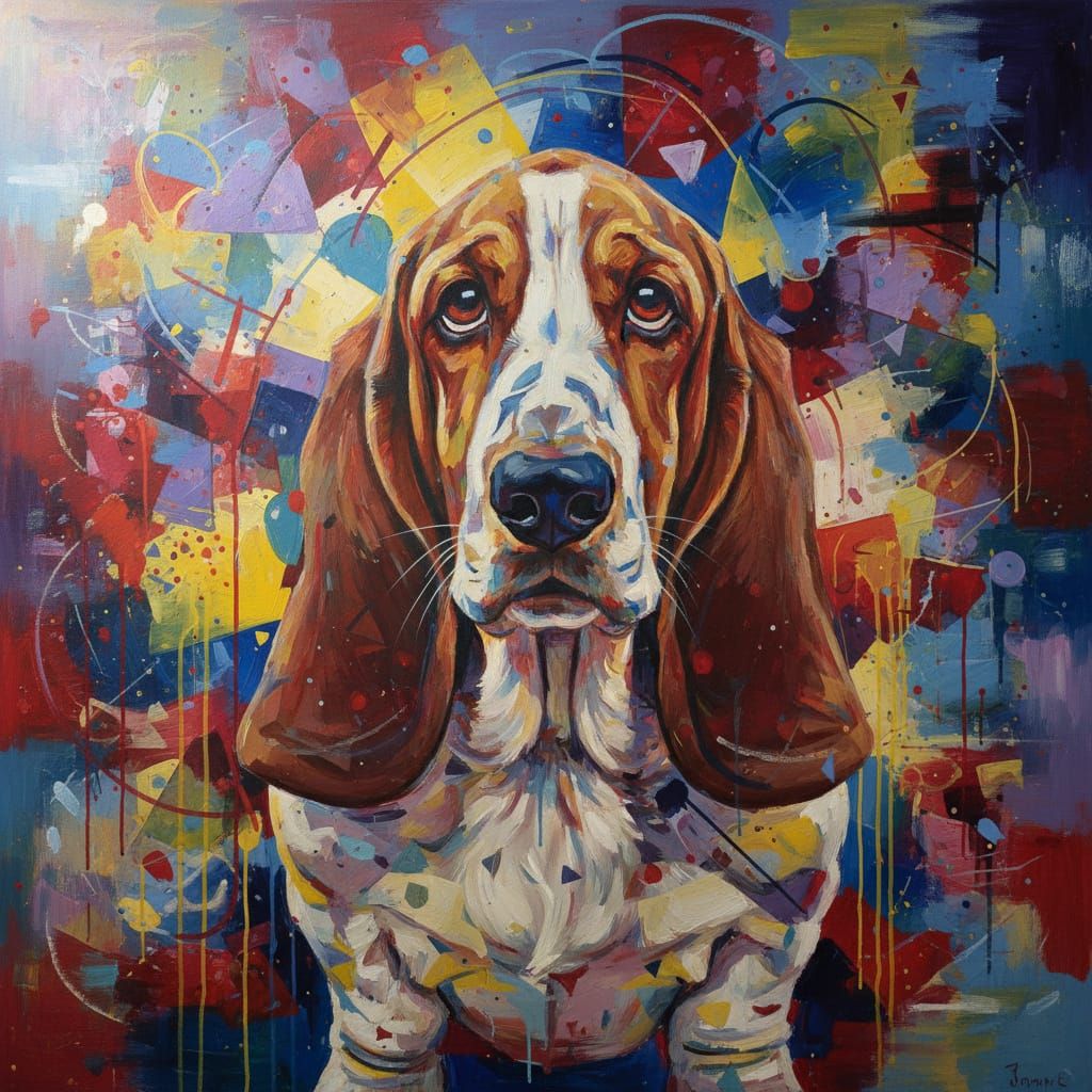 Abstract Basset Hound with Swirling Colors