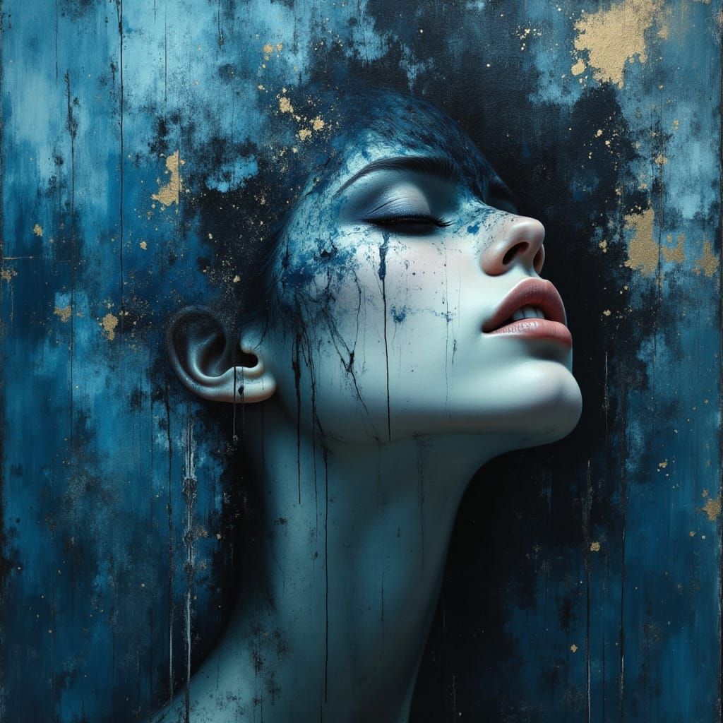 Surreal Blue Portrait of Heartache and Loss