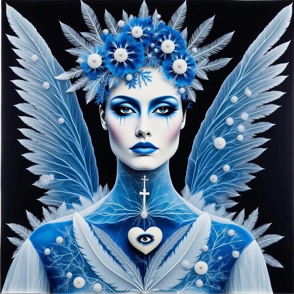 <lora:Winter Photograms:1.0>  An artist creates  a Street art  graffiti mural of Jack Frost   wearing an icicle crown br...