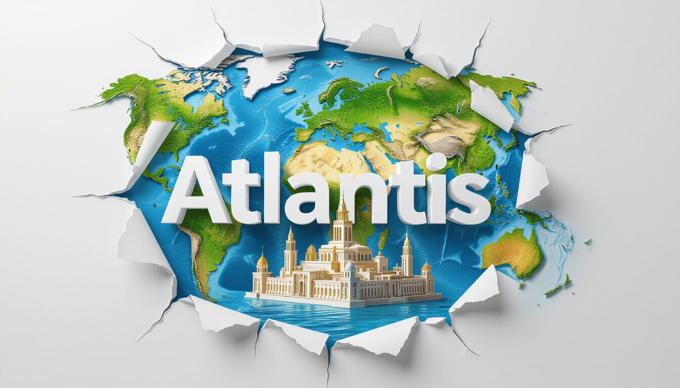 Atlantis City Erupts From World Map Poster