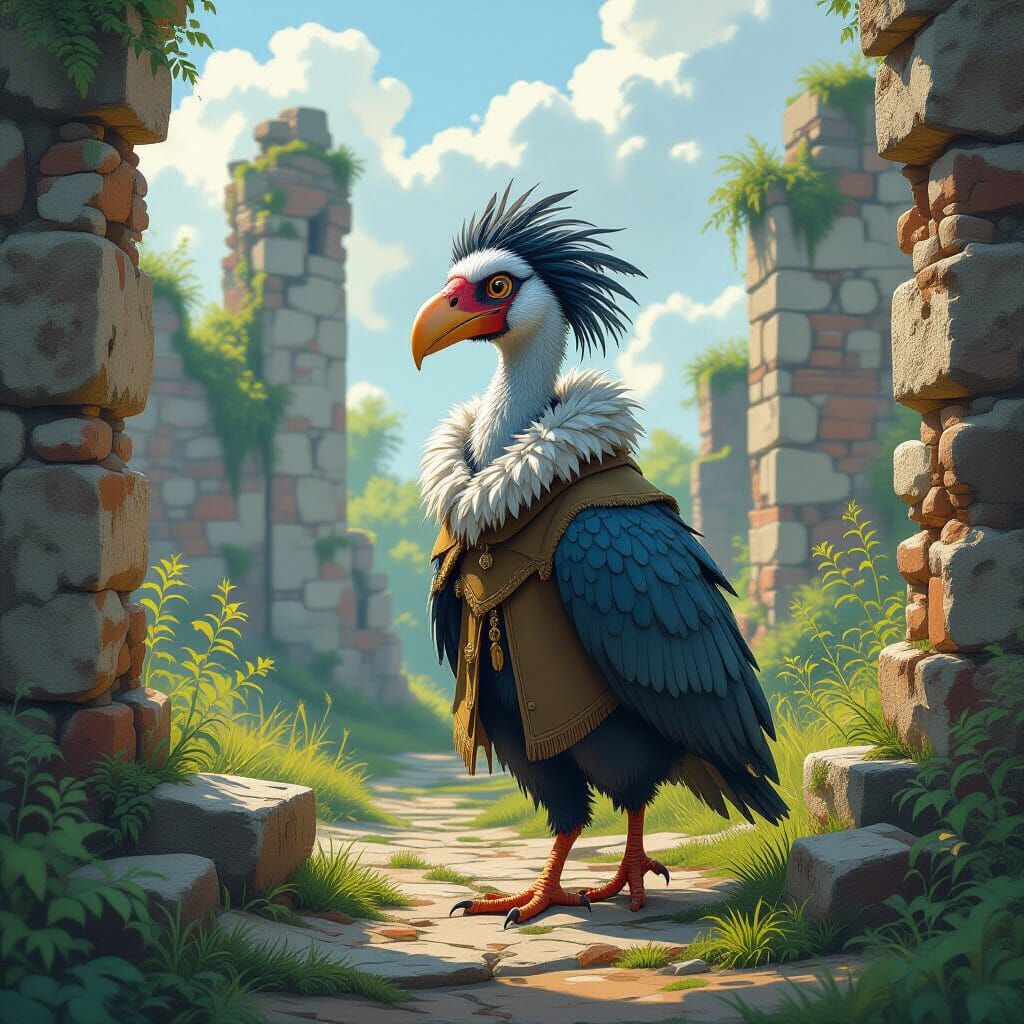 Dodo Bird in Ruins: Atmospheric Digital Painting