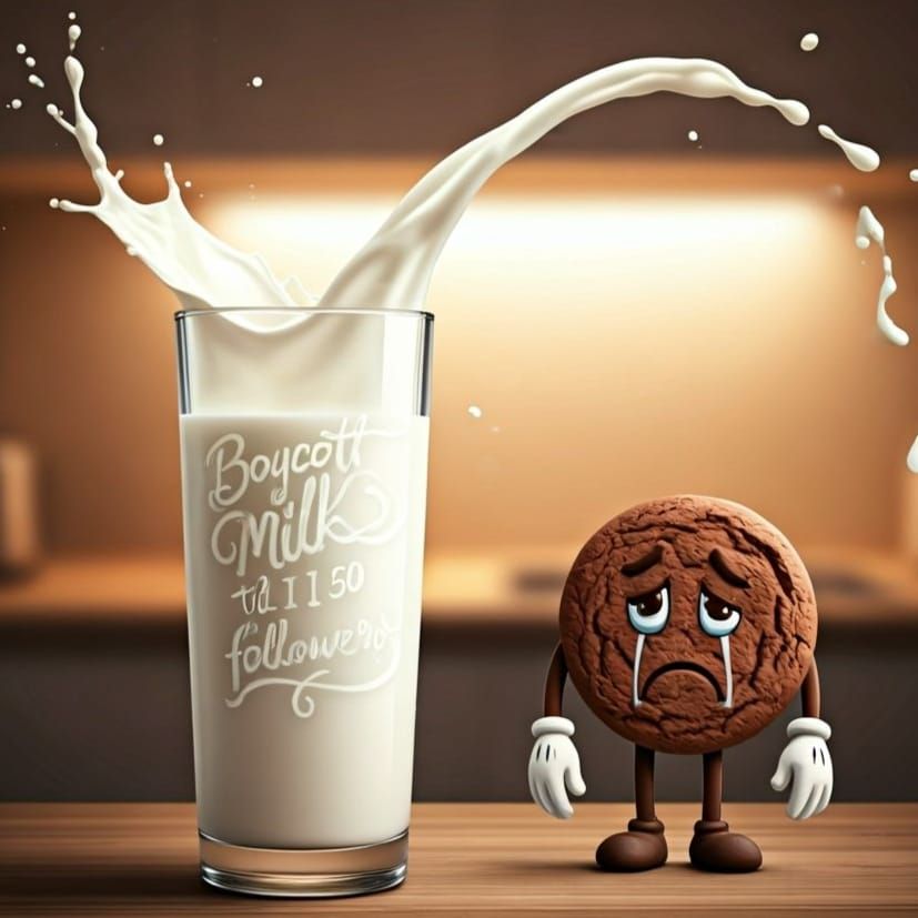 Milk Spill Boycott Message with Sad Cookie