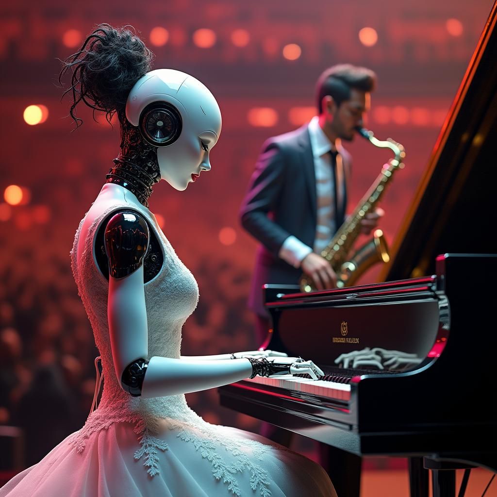 Robot Musician at Grand Piano in Concert