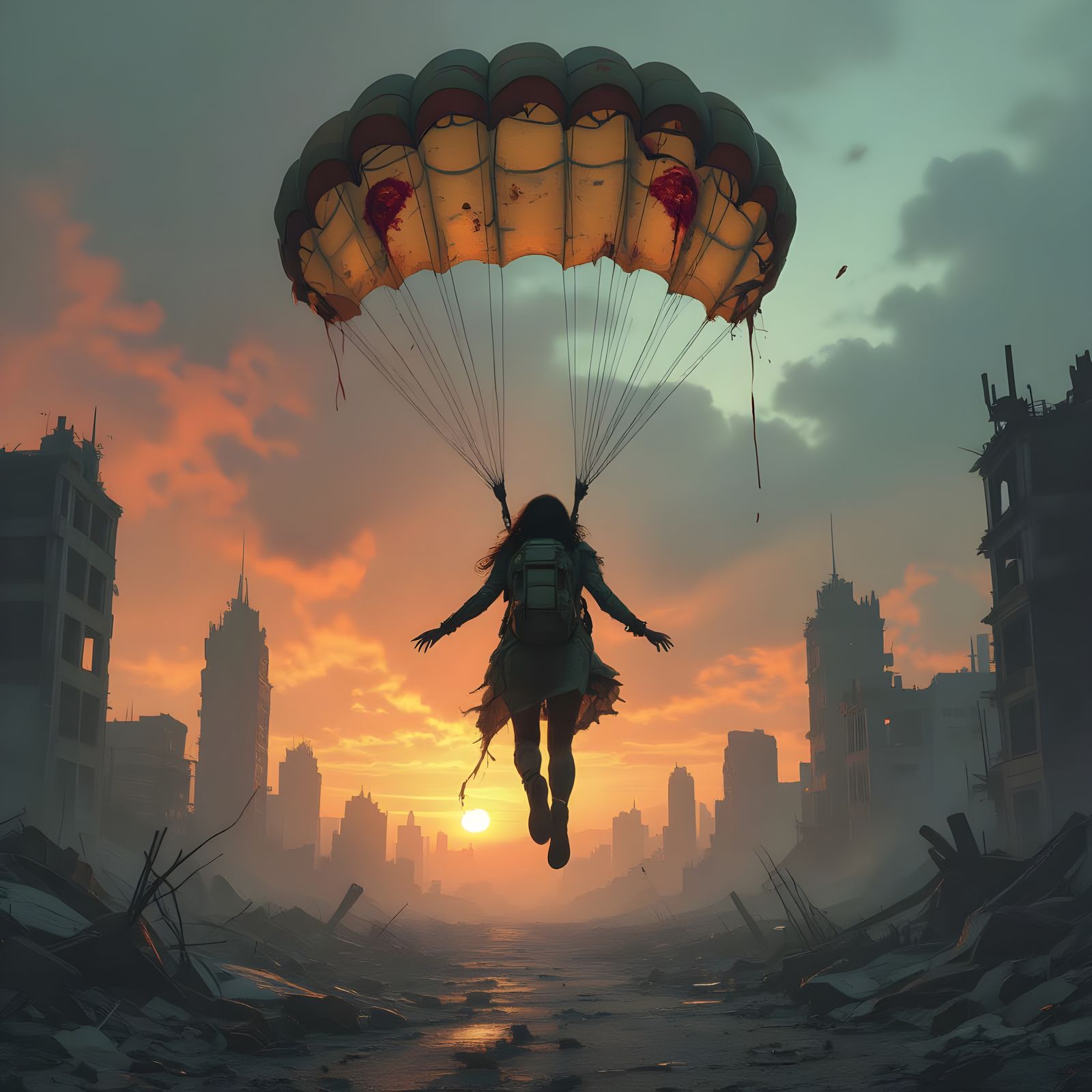 Nude Woman Disintegrating in Post-Apocalyptic Gathering