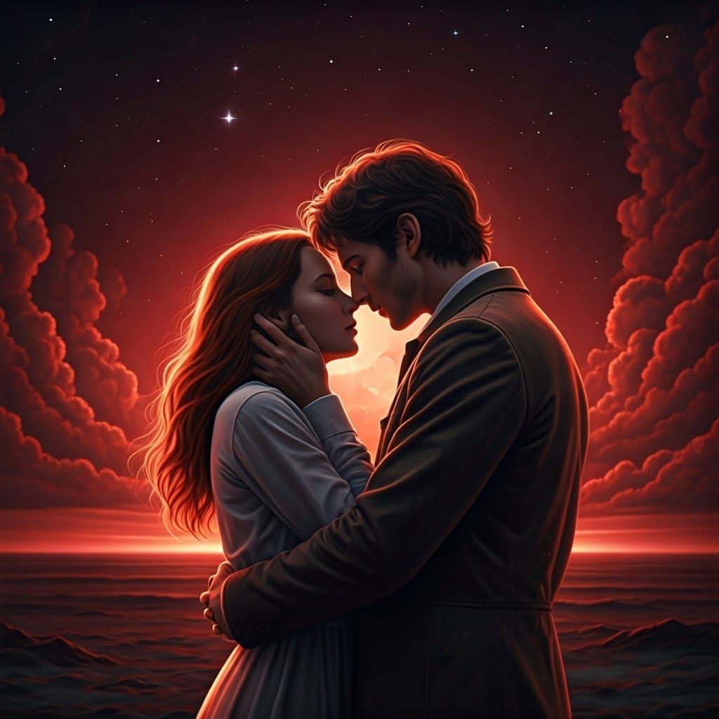 Lovers' Last Kiss Under a Crimson Sky