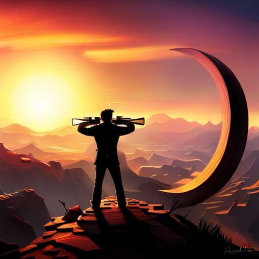 Archer Aims at Target in Matte Painting Style