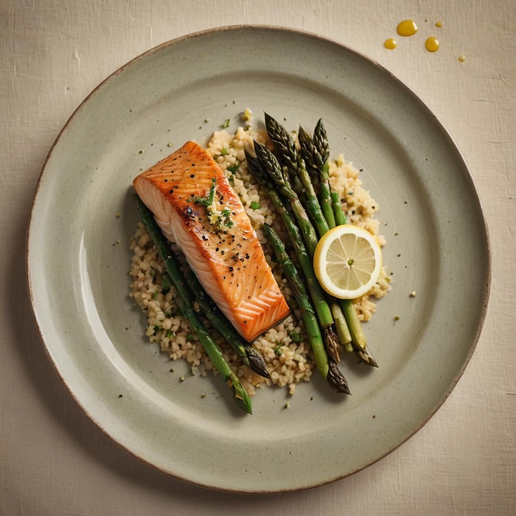 Grilled Salmon with Asparagus in Golden Cinematic Style