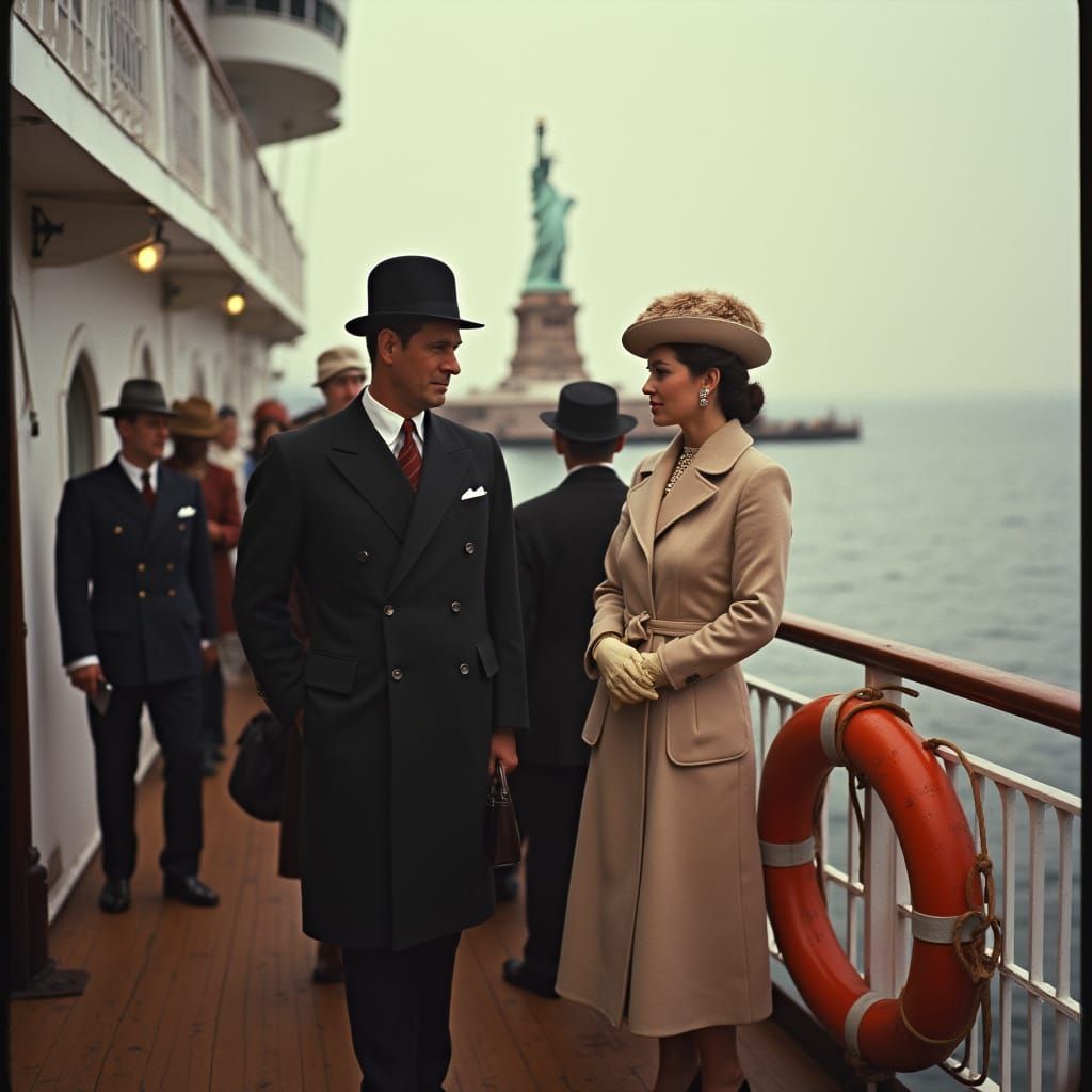 Duke and Duchess on Transatlantic Liner in Film Noir Style