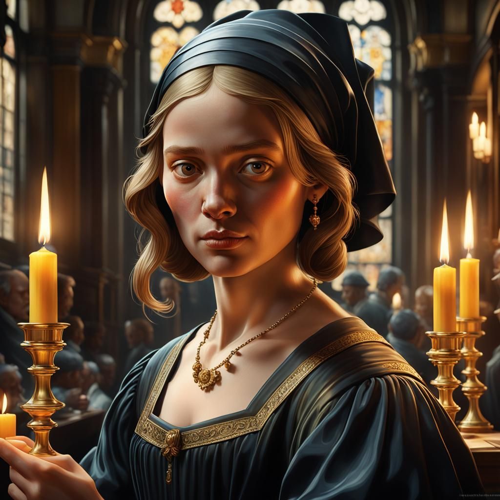 Amsterdam Candle Seller in Vermeer Style