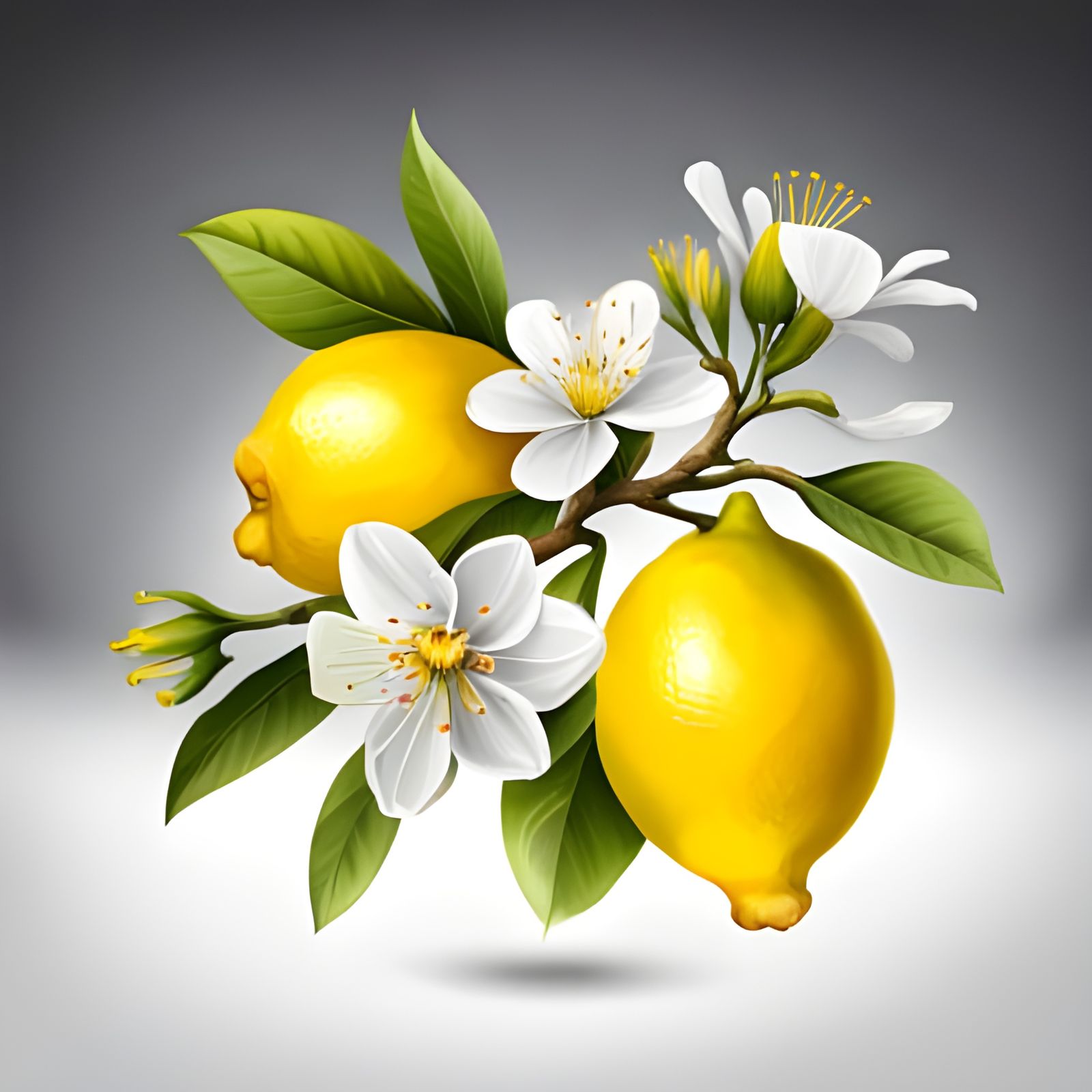 Lemon Tree Branch with Fruit and Flowers