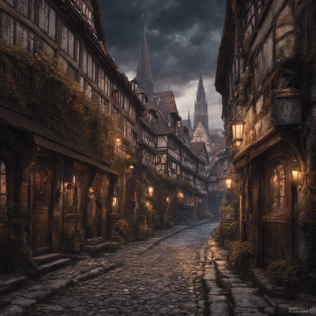 Mysterious Empty Medieval Street in Strasbourg