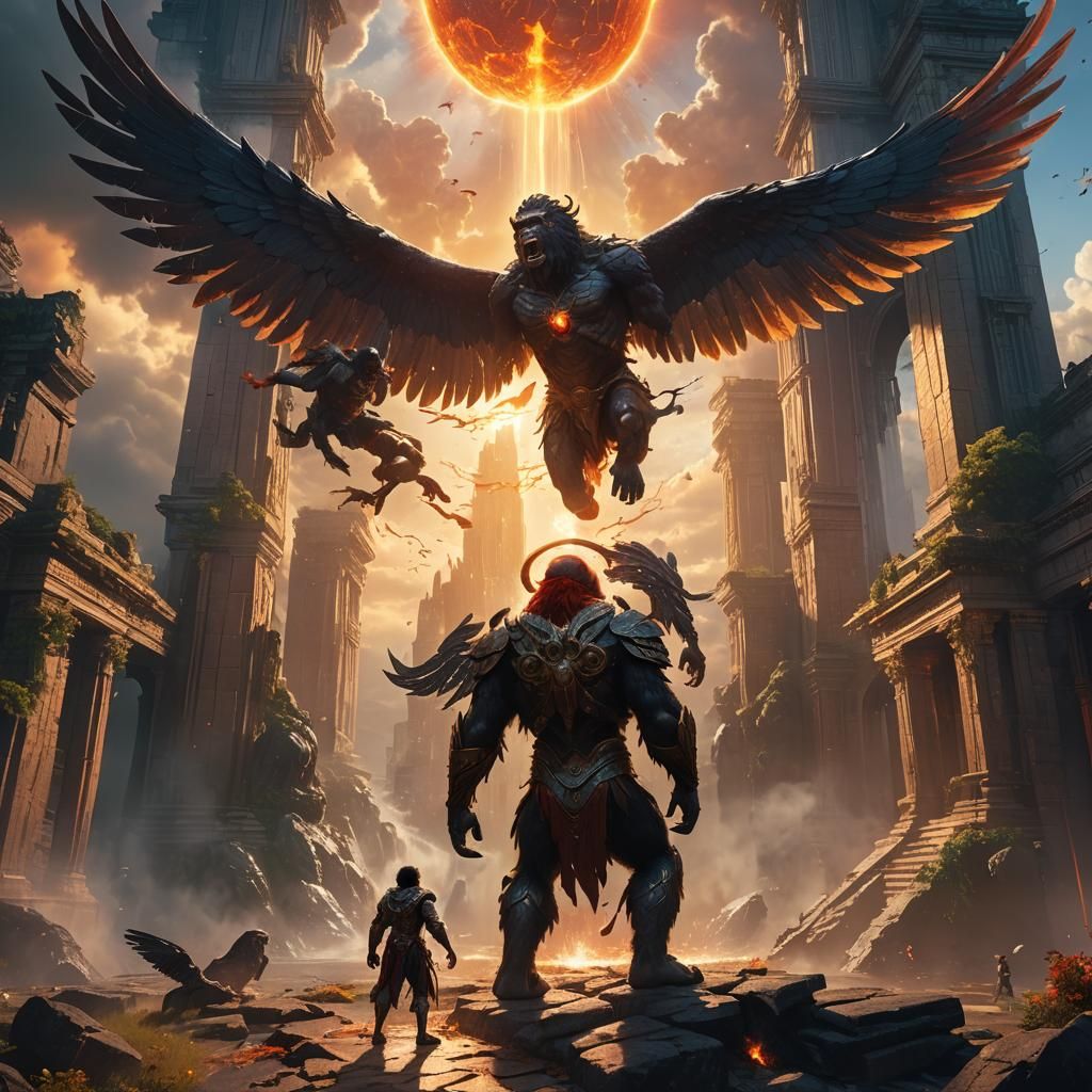 Winged Angel Meets Rising Ape: Fantasy Concept Art