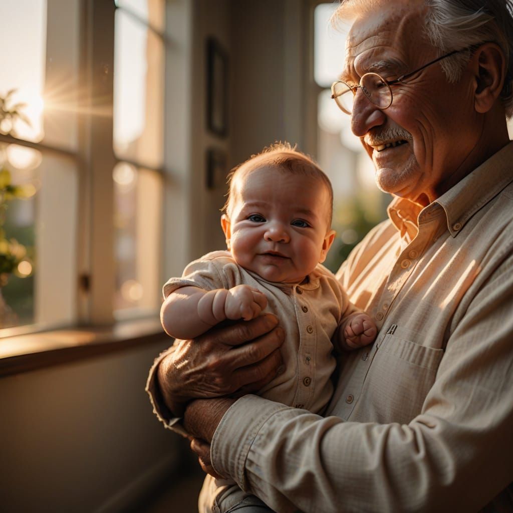Grandfather and Baby Share a Heartwarming Moment in Golden H...