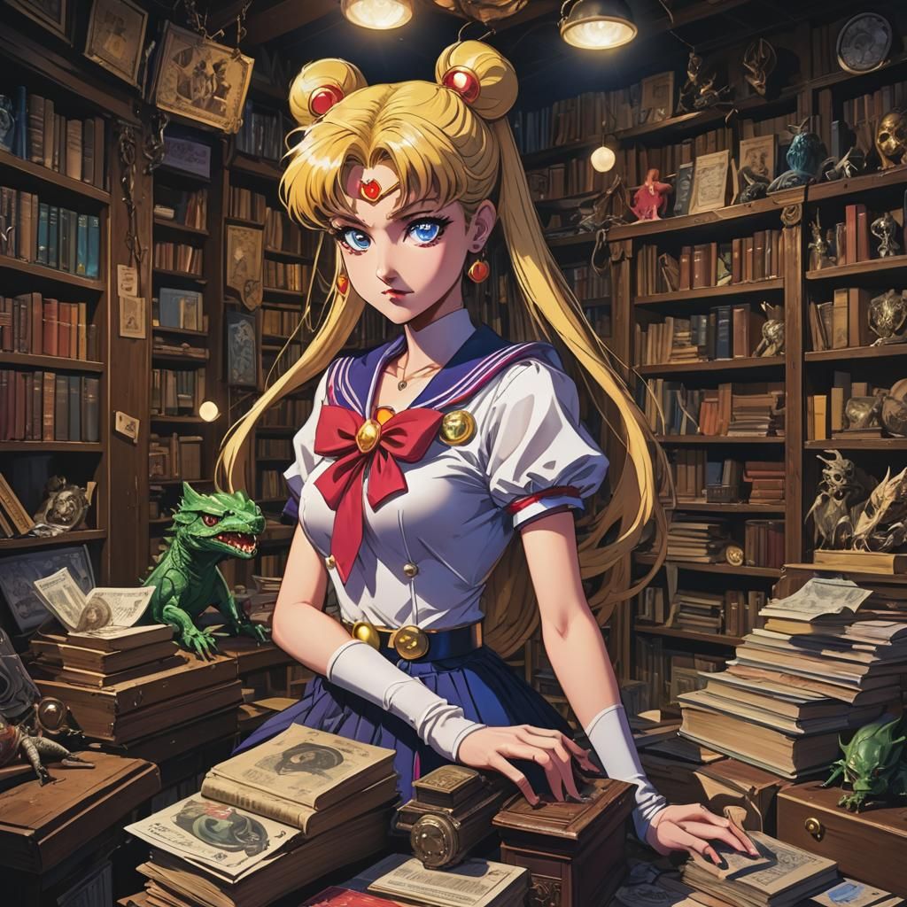 Sailor Moon in Antiquarian Shop with Lizard Warrior