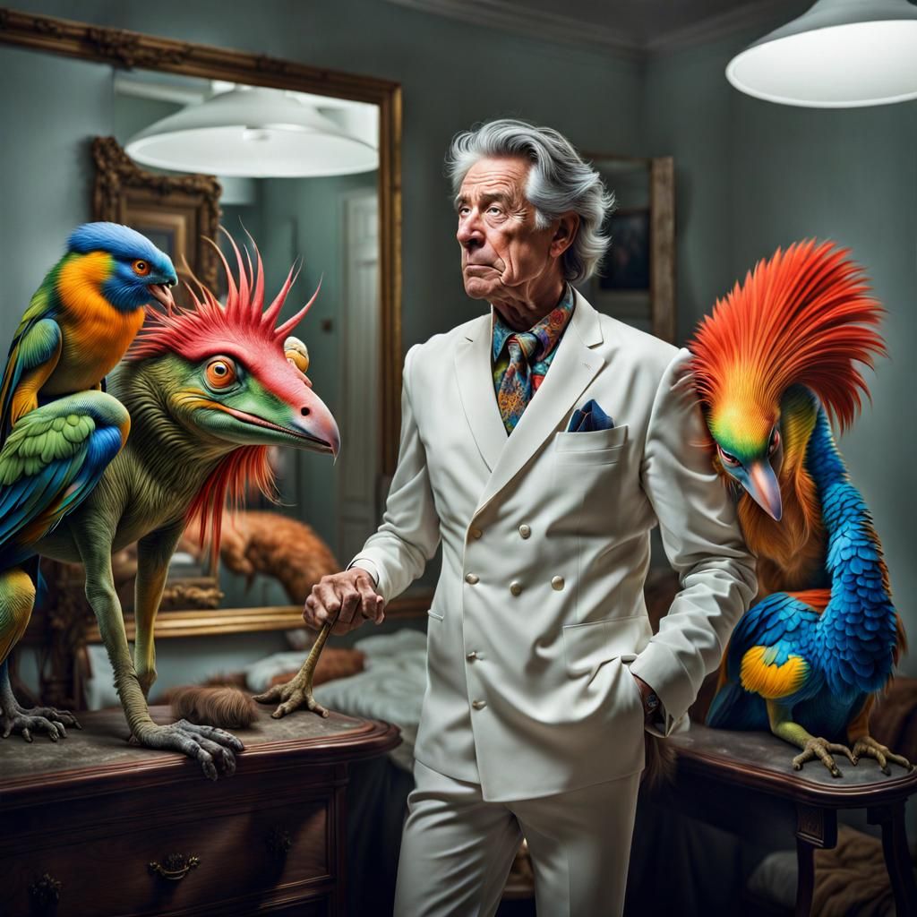 Exotic Party with Bizarre Creatures: Photorealistic Portrait