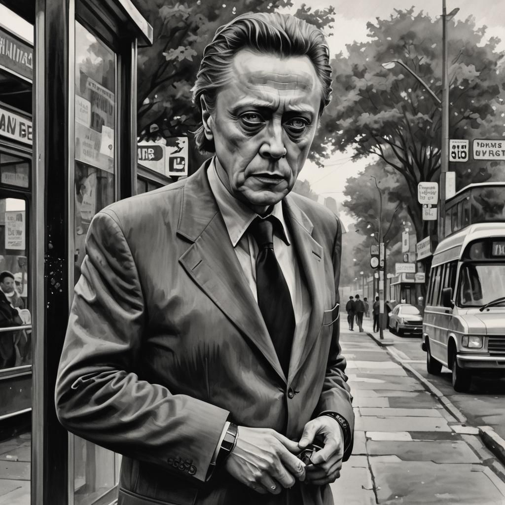 Disappointed Man at Bus Stop in Sinister Style