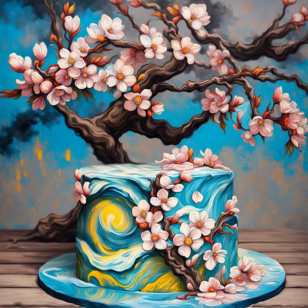 Almond Blossoms Graffiti Art Cake