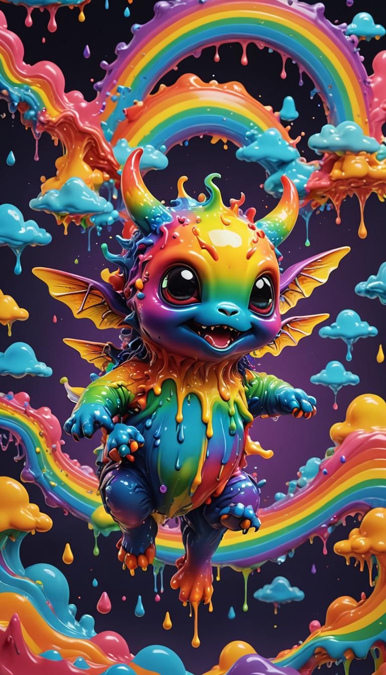 Adorable Evil Creature Flies in Rainbow Colors