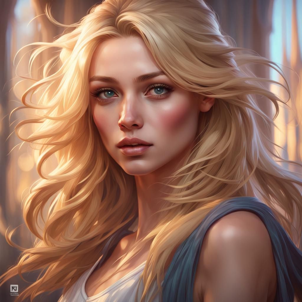 Beautiful Blonde Woman Portrait in Digital Art Style
