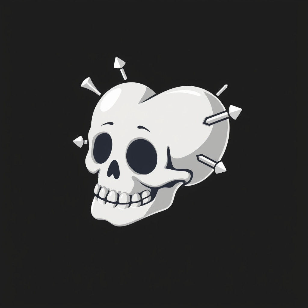 Stylized CGI Heart-Skull Emoji on Black