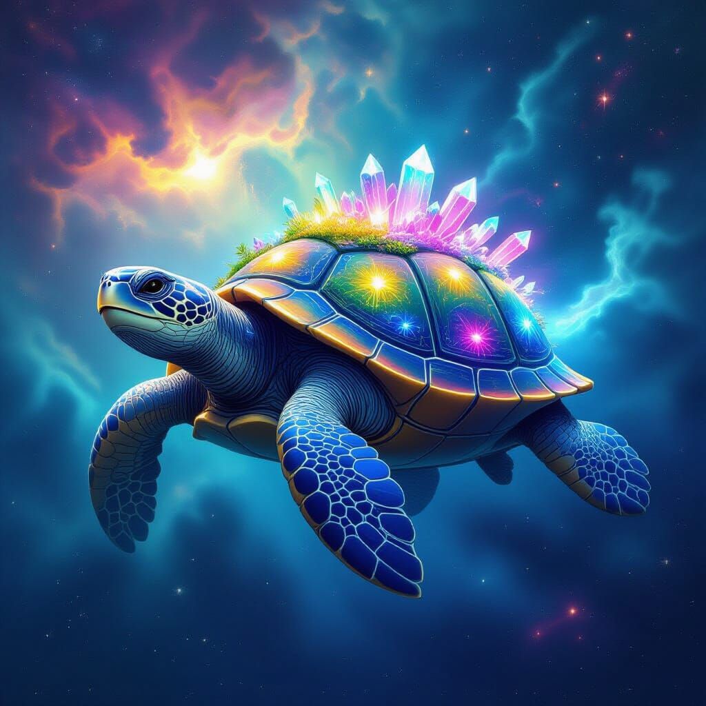Ancient Space Turtle in Glowing Nebula