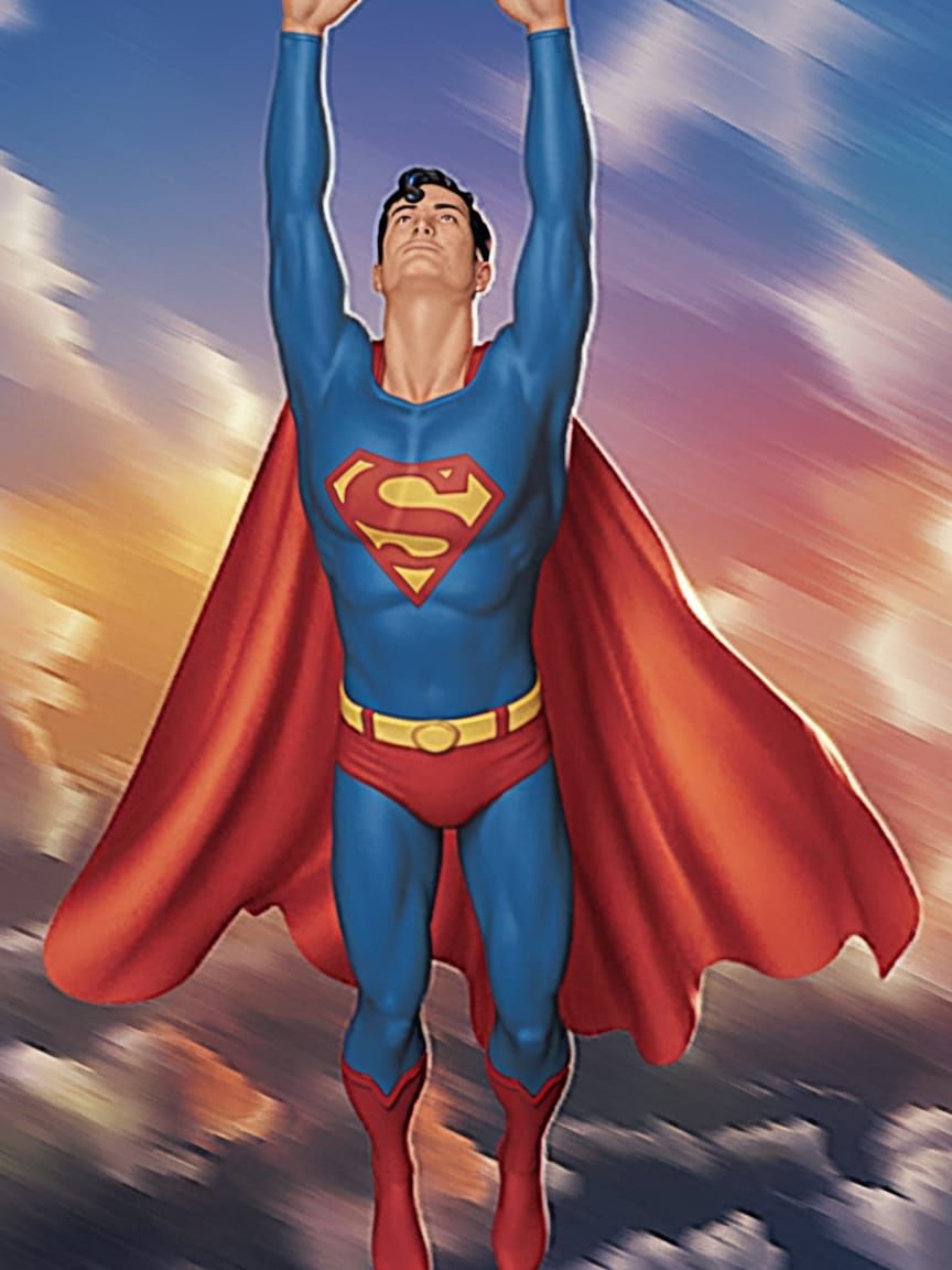 Superman Soaring in Vibrant, Colorful Sky