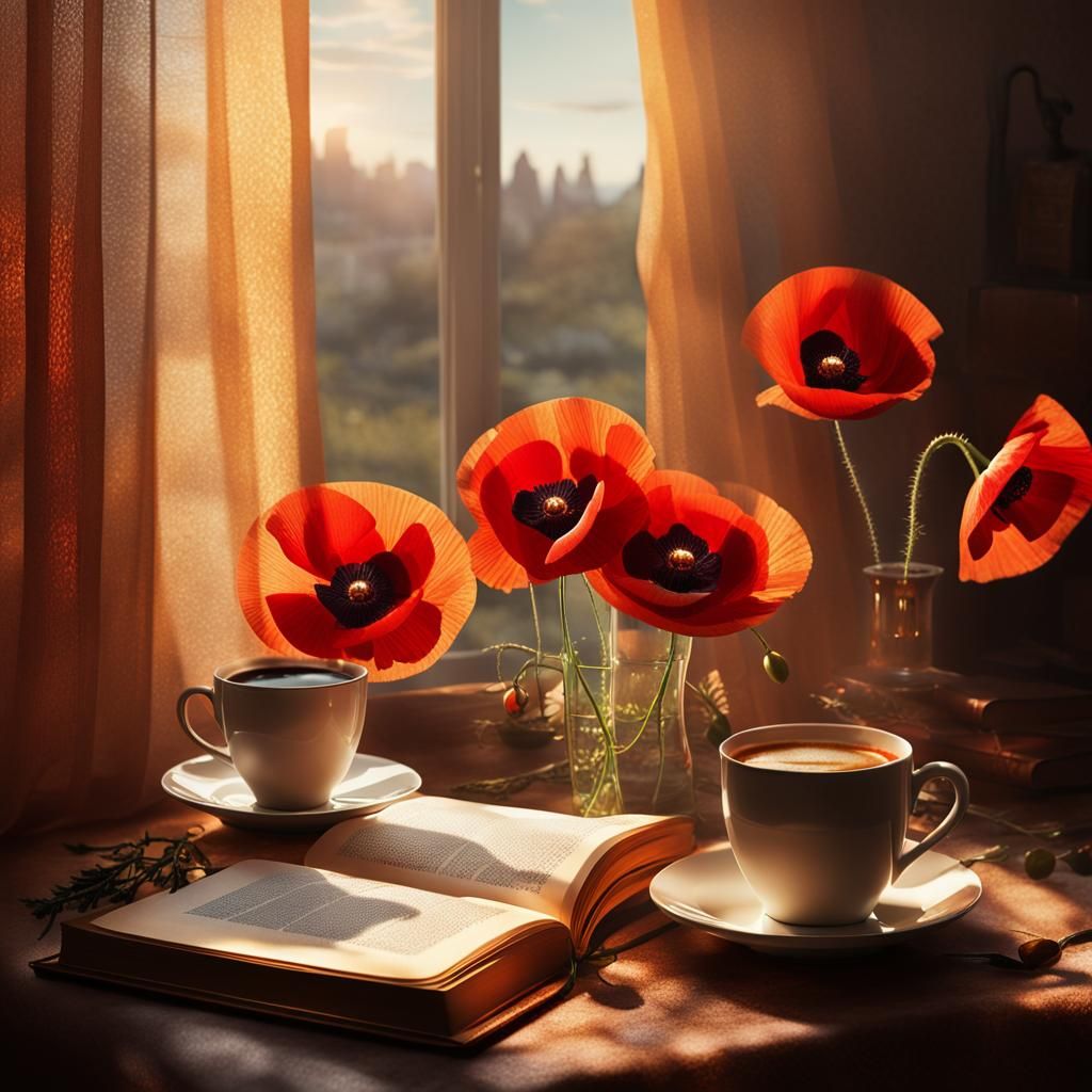 Poppies by a Window: A Digital Still Life