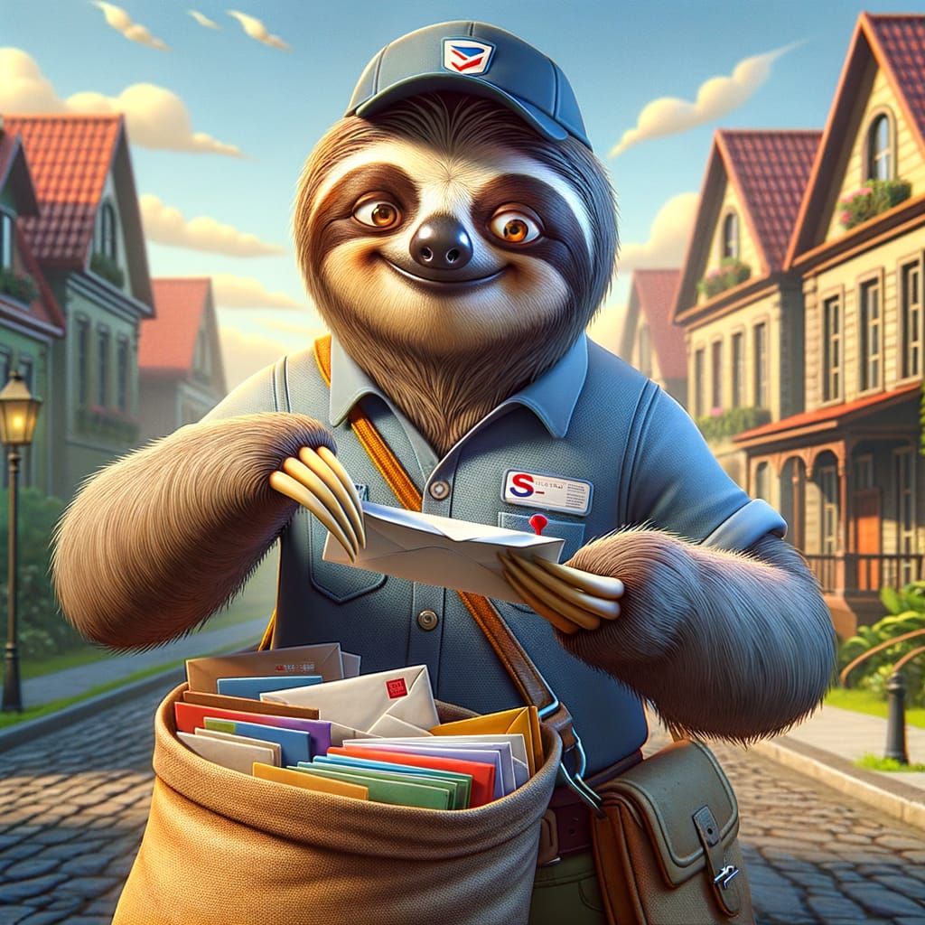 Sloth Mailman in 2D Animated Style