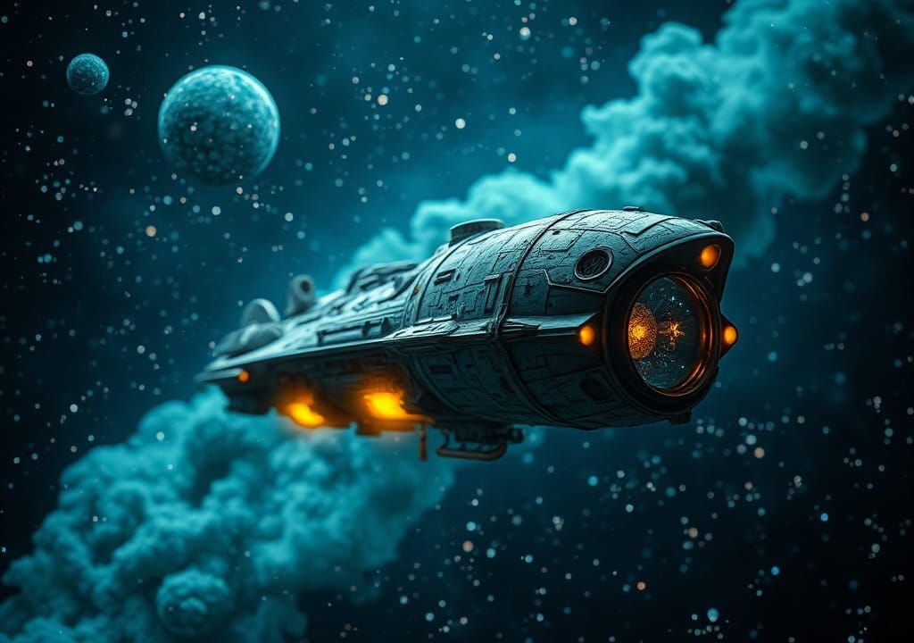 Organic Spaceship in Starry Night: Sci-Fi Miniature