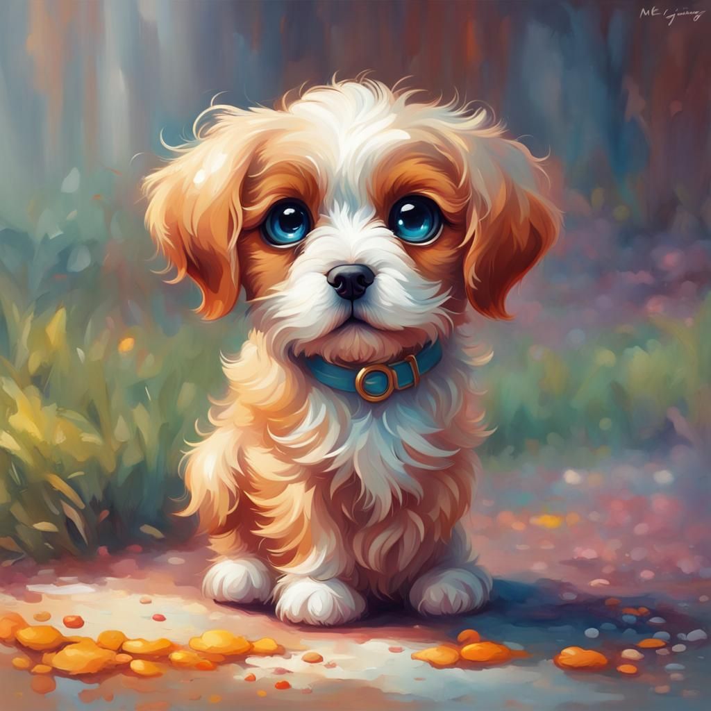 Adorable Puppy with Puppy Dog Eyes, Digital Art