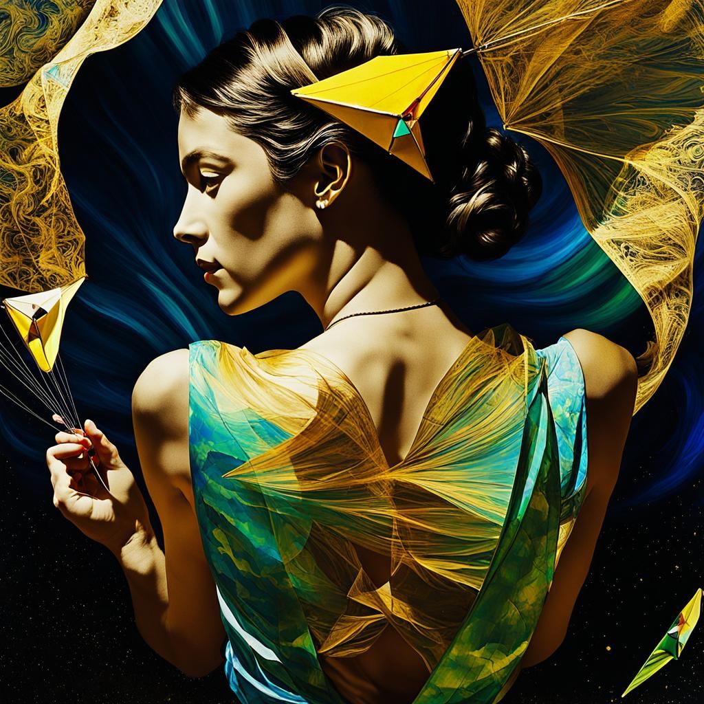 Ethereal Kite Scene in Rayograph Style