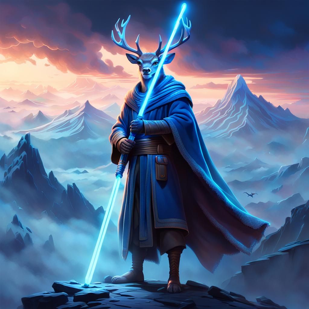 Deer Jedi Knight on Mountain Peak