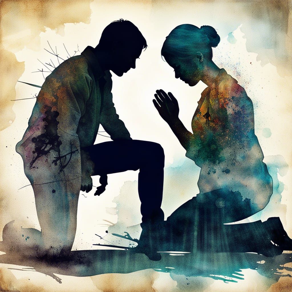 Silhouette of a Kneeling Man with Splash Art