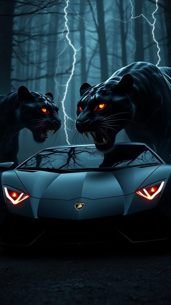 Cyberpunk Stallmate: Black Panther vs Lamborghini Aventador